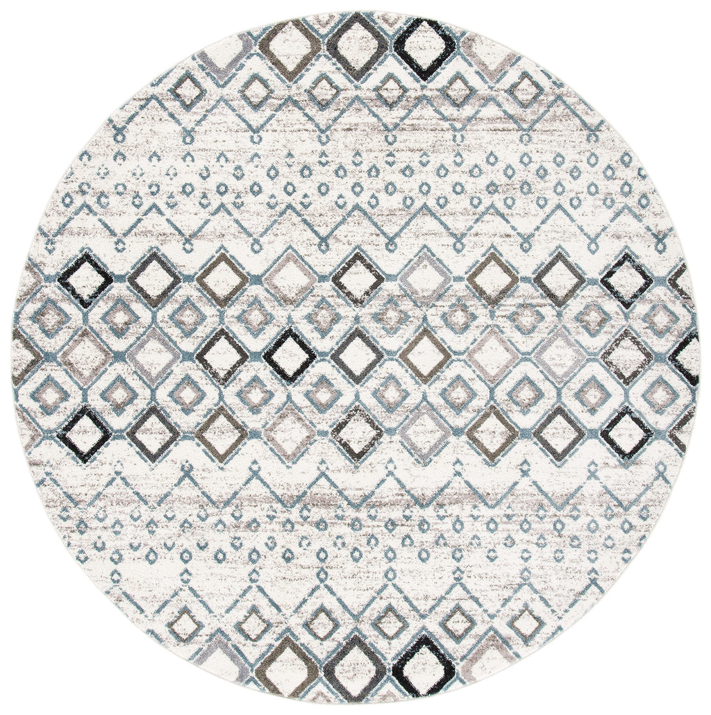 Safavieh Amsterdam Collection Area Rug - 5'1'' Round, Ivory & Grey, Moroccan Boho Design, Non-Shedding & Easy Care, Ideal For Hi