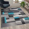 Flash Furniture Elio Collection Color Blocked Pattern Area Rug - High Pile Turquoise Olefin Rug - 5' X 7' Area Rug - Jute Backing - Hallway, Entryway, Bedroom