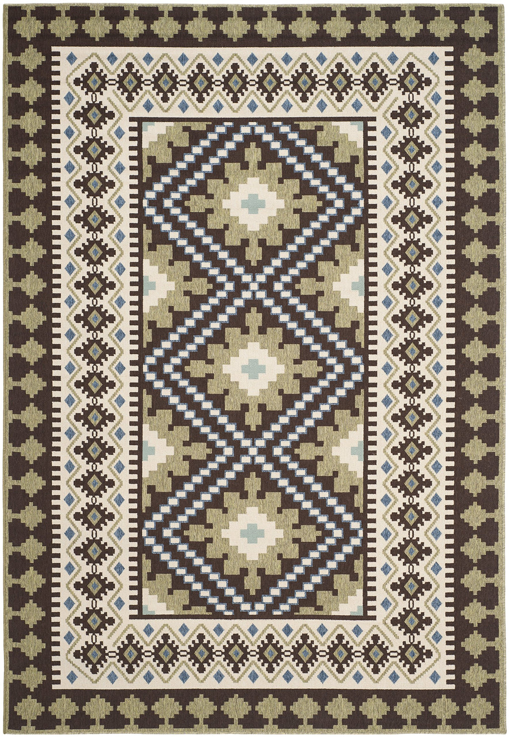 Safavieh Veranda Collection Area Rug - 6'7' X 9'6', Chocolate & Green, Boho Design, Non-Shedding & Easy Care, Indoor/Outdoor & Washable-Ideal For Patio, Backyard, Mudroom (Ver099-0624)