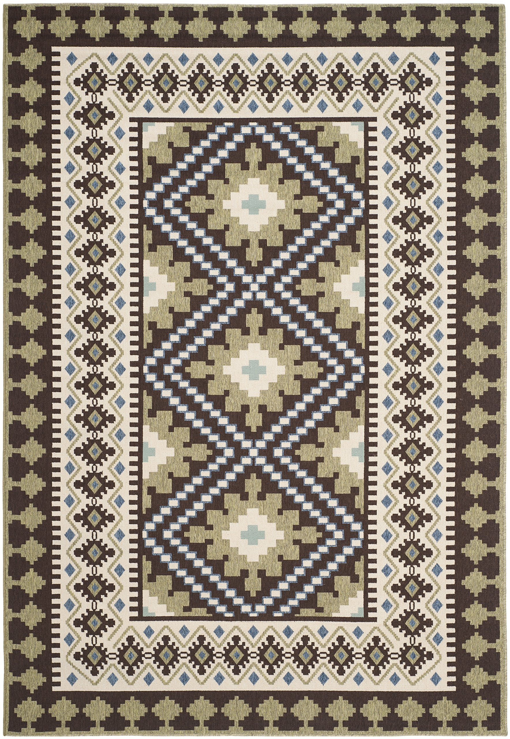Safavieh Veranda Collection Area Rug - 6'7' X 9'6', Chocolate & Green, Boho Design, Non-Shedding & Easy Care, Indoor/Outdoor & Washable-Ideal For Patio, Backyard, Mudroom (Ver099-0624)