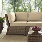 Crosley Furniture Bradenton 5-Piece Outdoor Sectional Sofa Wicker Conversation Patio Furniture Set for Deck, Brown with Sand Cushions