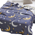 J-Pinno Bright Moon Stars Muslin Blanket Reversible 100% Cotton 6 Layer Quilt Bed Blanket Soft Warm Throw Sofa Couch Toddler Kid