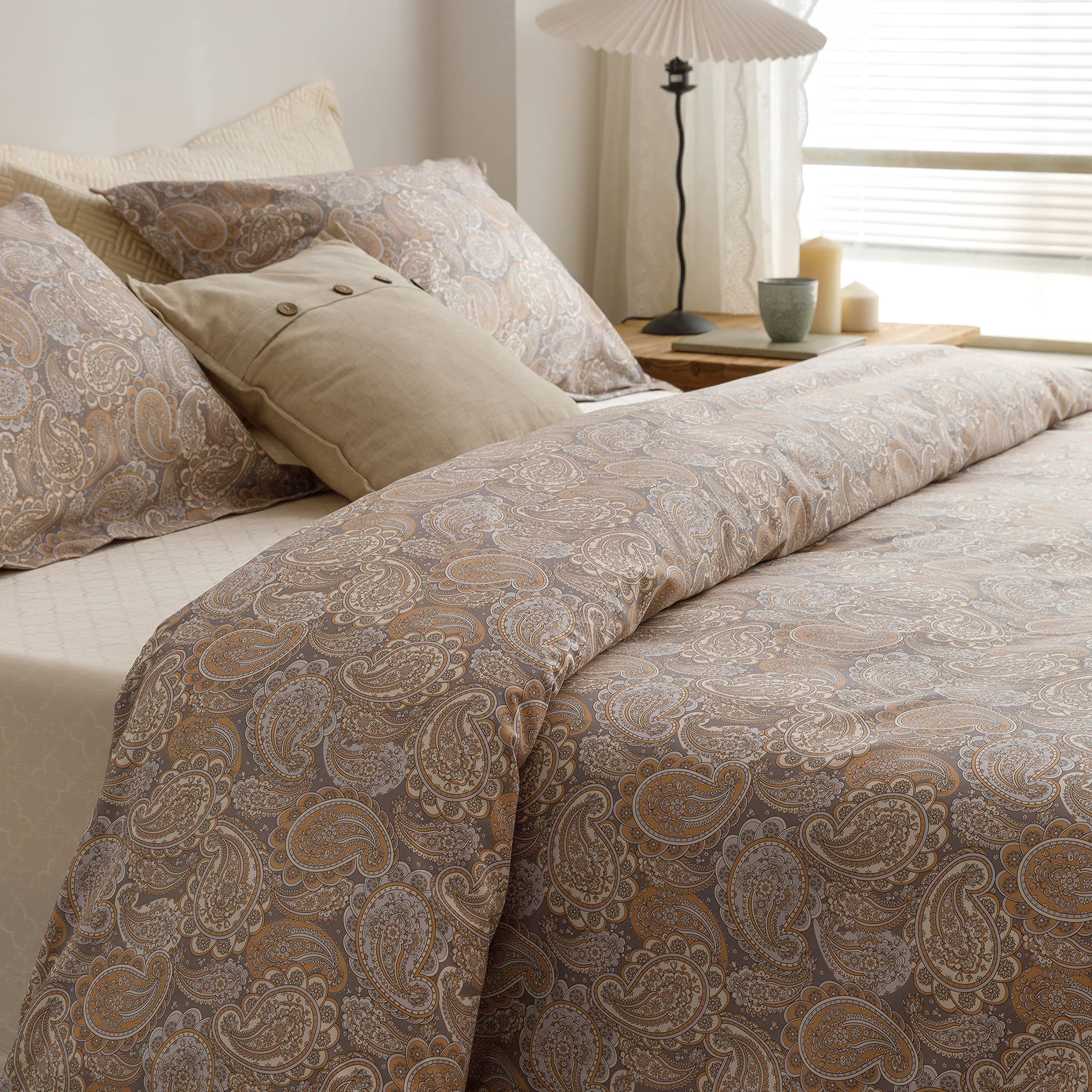 Heimenaogo Egyptian Cotton Duvet Cover Set - Luxurious California King Size With Silky Soft Sateen Weave, Boho Style, Zipper Clo