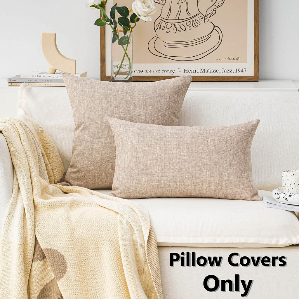 Home Brilliant Burlap Solid Linen European Throw Pillow Sham Cushion Cover For Bench, 20X20(50X50Cm), Light Linen