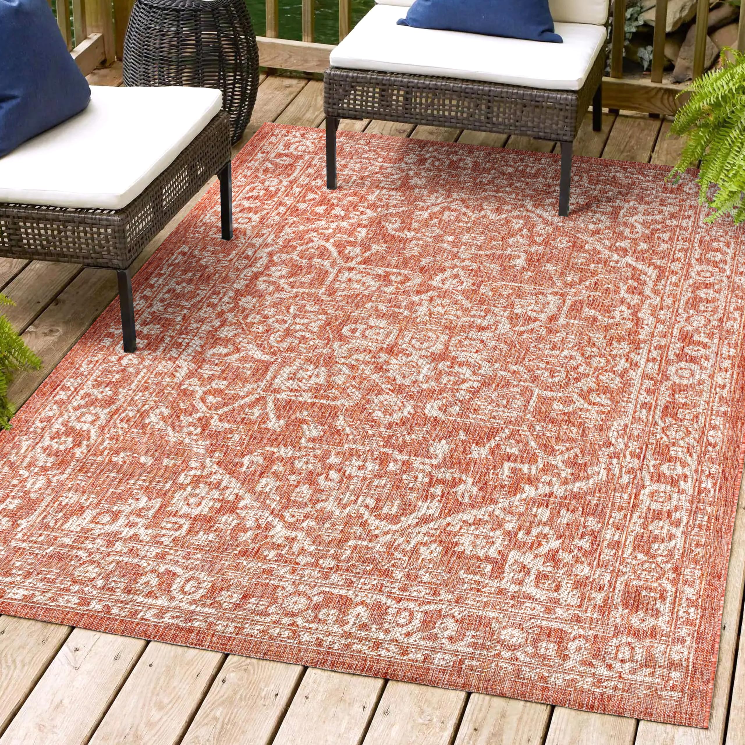 Jonathan Y Smb104A-8 Malta Bohemian Medallion Textured Weave Indoor Outdoor Area R.U.G, Coastal, Traditional, Transitional Easy, Bedroom,Kitchen,Backyard,Patio,Non Shedding, Red/Taupe, 8 X 10