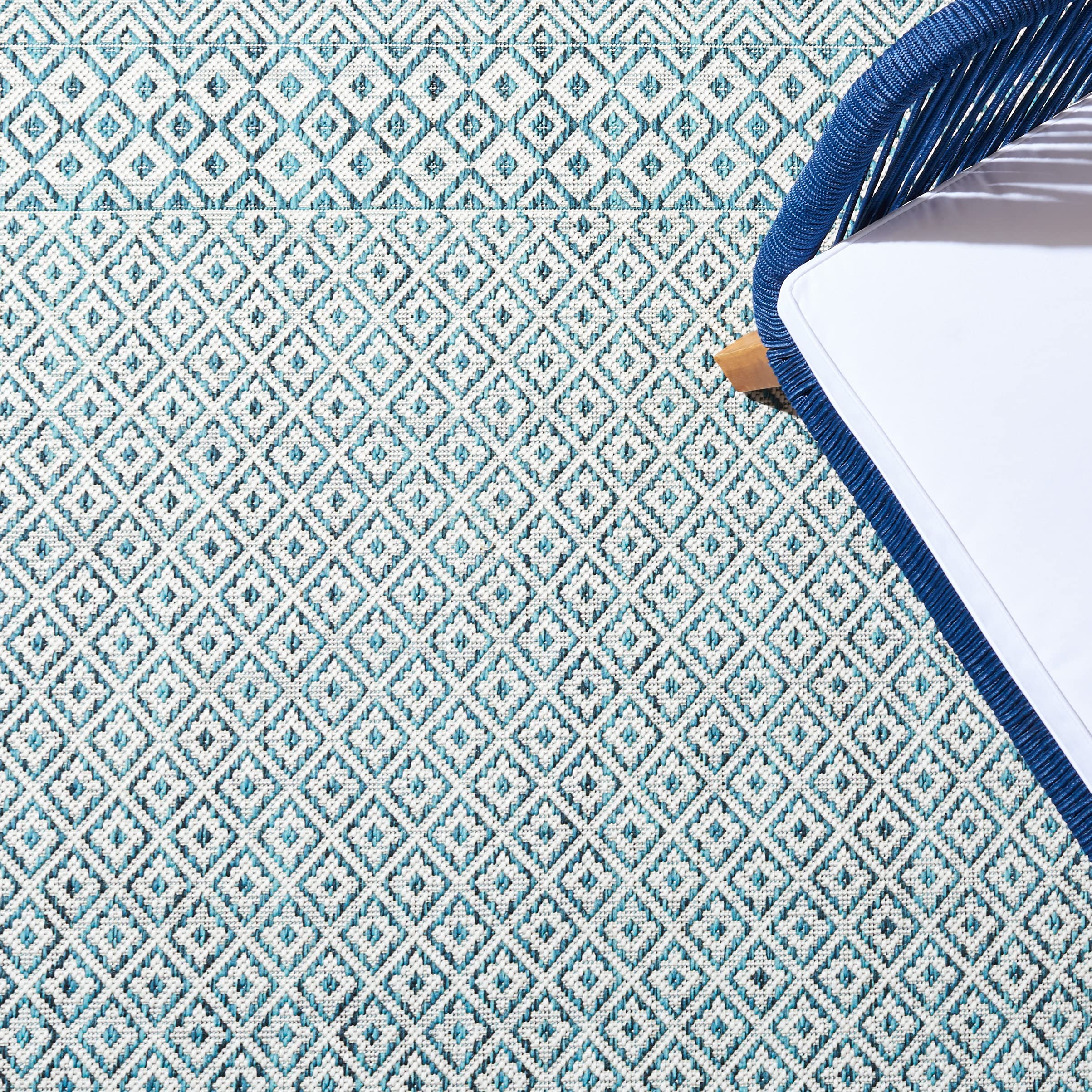 Safavieh Courtyard Collection 2' X 3'7' Ivory/Aqua Cy8235 Moroccan Boho Indoor/ Outside Waterproof Easy Cleansingpatio Backyard