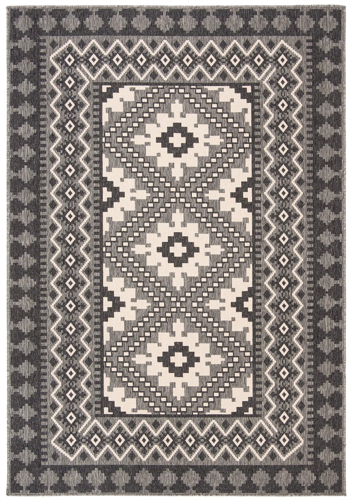 Safavieh Veranda Collection 2' X 3'7' Ivory/Charcoal Ver099 Boho Indoor/ Outdoor Non-Shedding Easy Scrubbing Patio Backyard Porc
