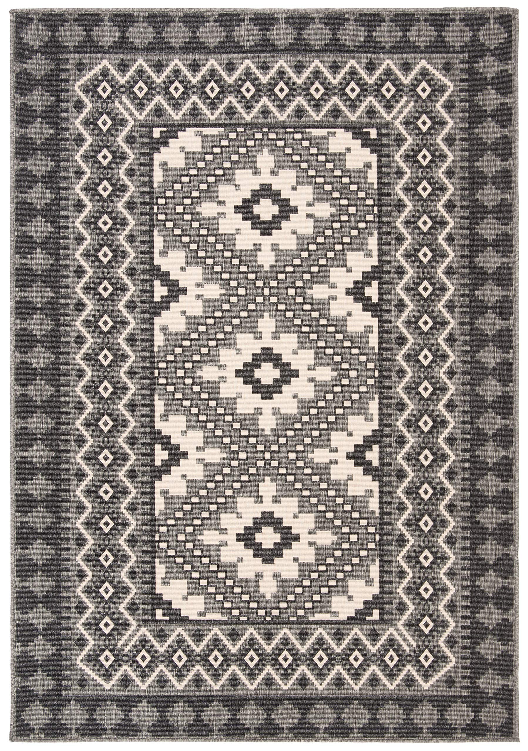 Safavieh Veranda Collection 2' X 3'7' Ivory/Charcoal Ver099 Boho Indoor/ Outdoor Non-Shedding Easy Scrubbing Patio Backyard Porc