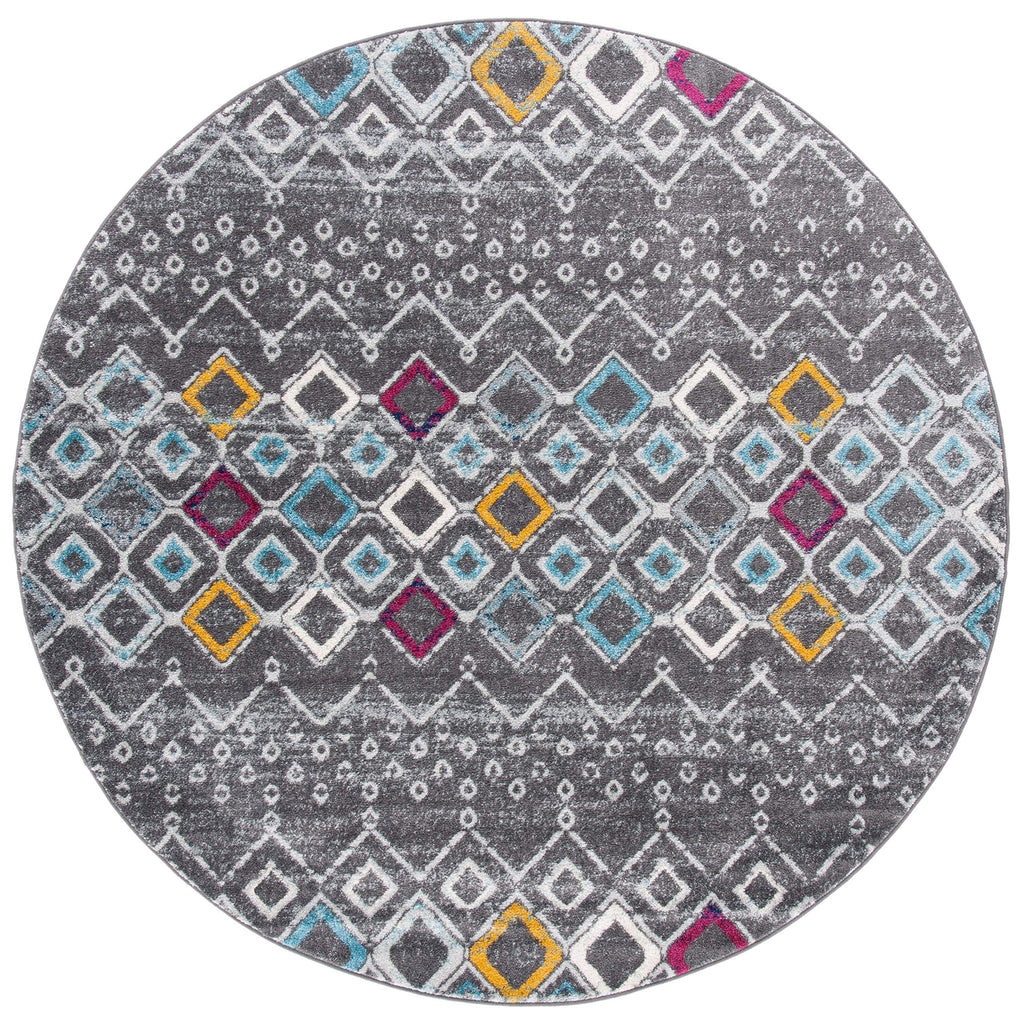 SAFAVIEH Amsterdam Collection 9' Round Dark Grey/Ivory AMS108H Moroccan Boho Non-Shedding Dining Room Entryway Foyer Living Room