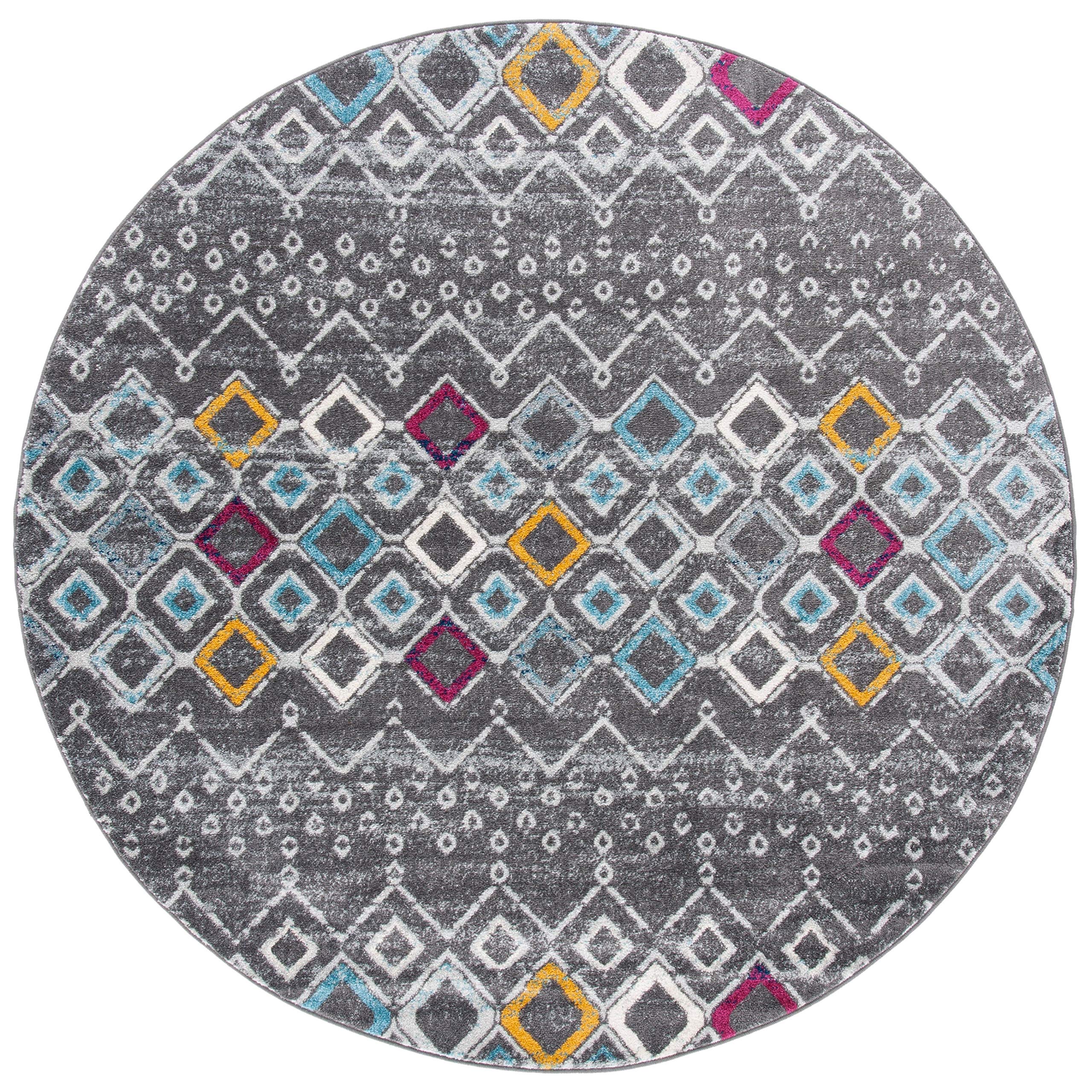 SAFAVIEH Amsterdam Collection 9' Round Dark Grey/Ivory AMS108H Moroccan Boho Non-Shedding Dining Room Entryway Foyer Living Room