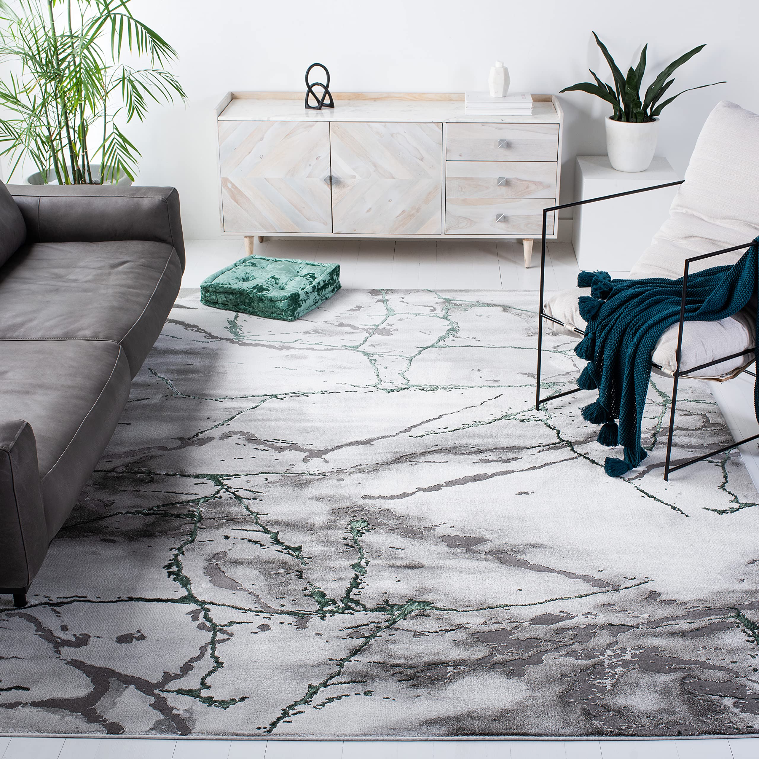 SAFAVIEH Craft Collection 67 Square Grey / Green CFT877Y Modern Abstract Non-Shedding Living Room Bedroom Dining Home Office Ar