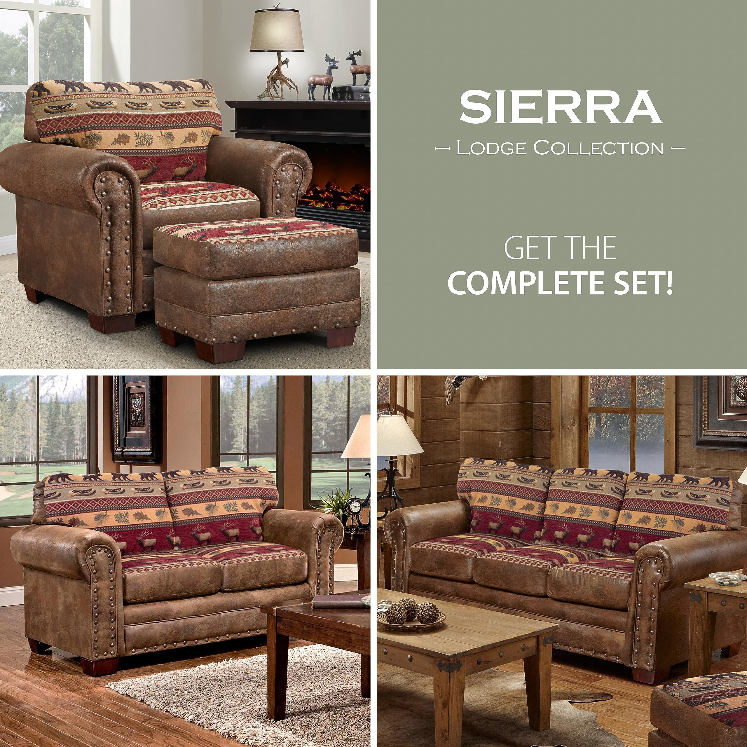 American Furniture Classics Os Home Office Furniture Club Chair, Microfiber, Brown With Sierra Lodge Tapestry