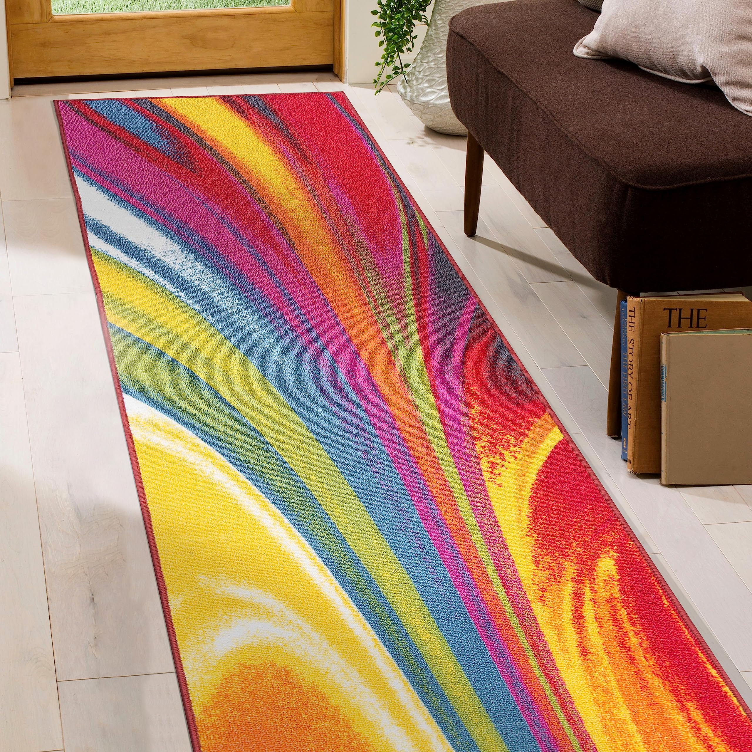 Rugshop Modern Contemporary Waves Non-Slip (Non-Skid) Area Rug Runner 2 X 7 (22 X 84) Multi