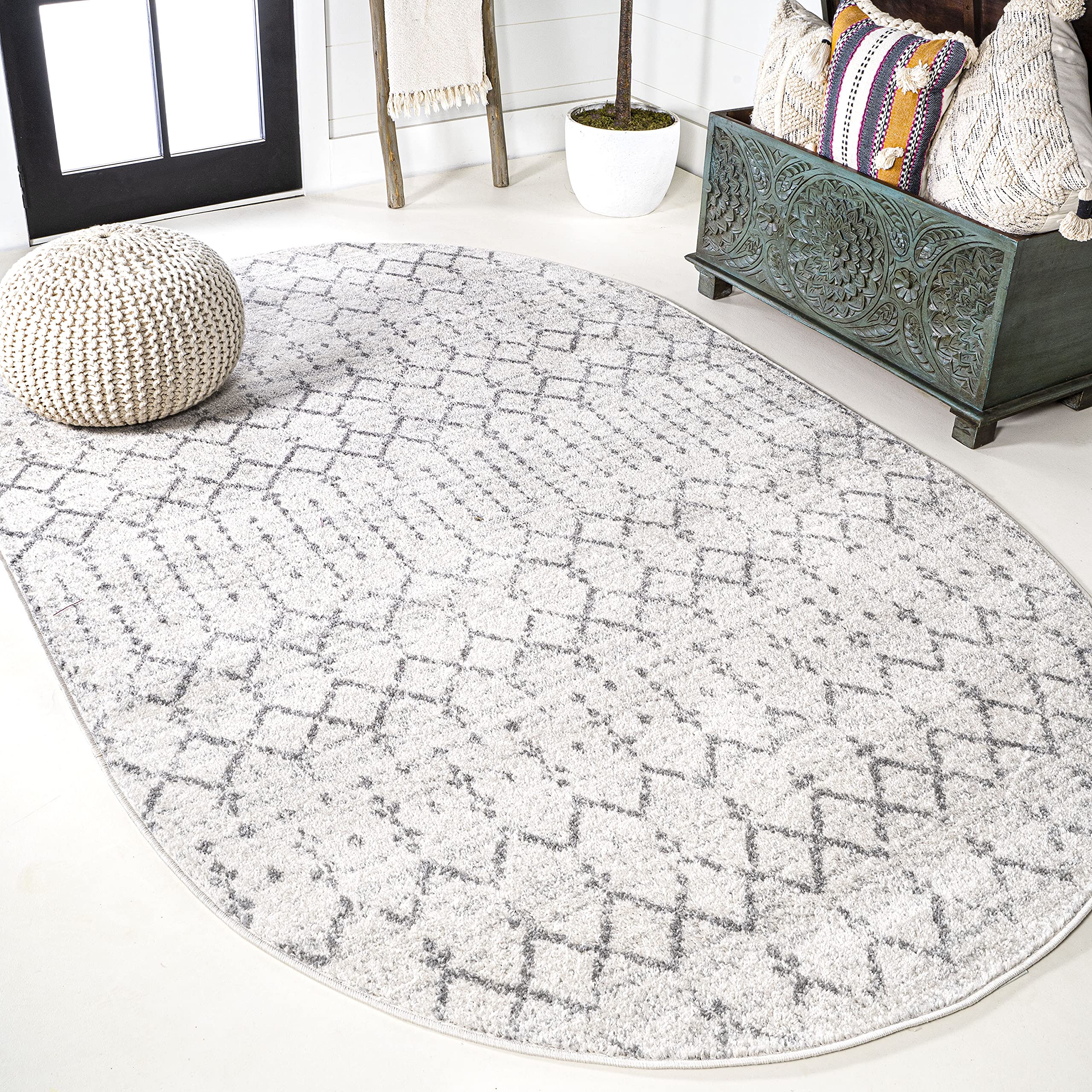 JONATHAN Y MOH101B-4OV Moroccan Hype Boho Vintage Diamond 4 ft. x 6 ft. Oval Area-Rug, Bohemian, Southwestern, Transitional, Pet