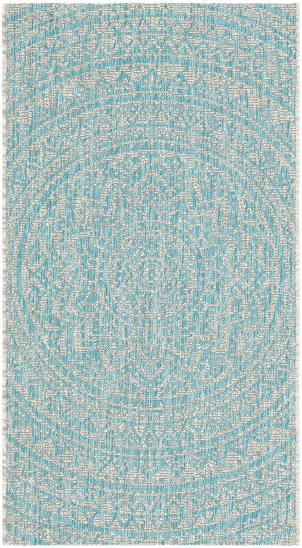 Safavieh Courtyard Collection 2' X 3'7' Grey / Aqua Cy8734 Indoor/ Outdoor Patio Backyard Mudroom Accent Rug