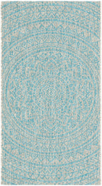 Safavieh Courtyard Collection 2'7' X 5' Grey / Aqua Cy8734 Indoor/ Outside Waterproof Easy Cleansingpatio Backyard Mudroom Area Mat