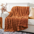 Battilo Home Burnt Orange Faux Fur Throw Blanket For Couch, Double Side Ruched Reversible Rabbit Fur Blanket For Bed, Sofa, Cozy