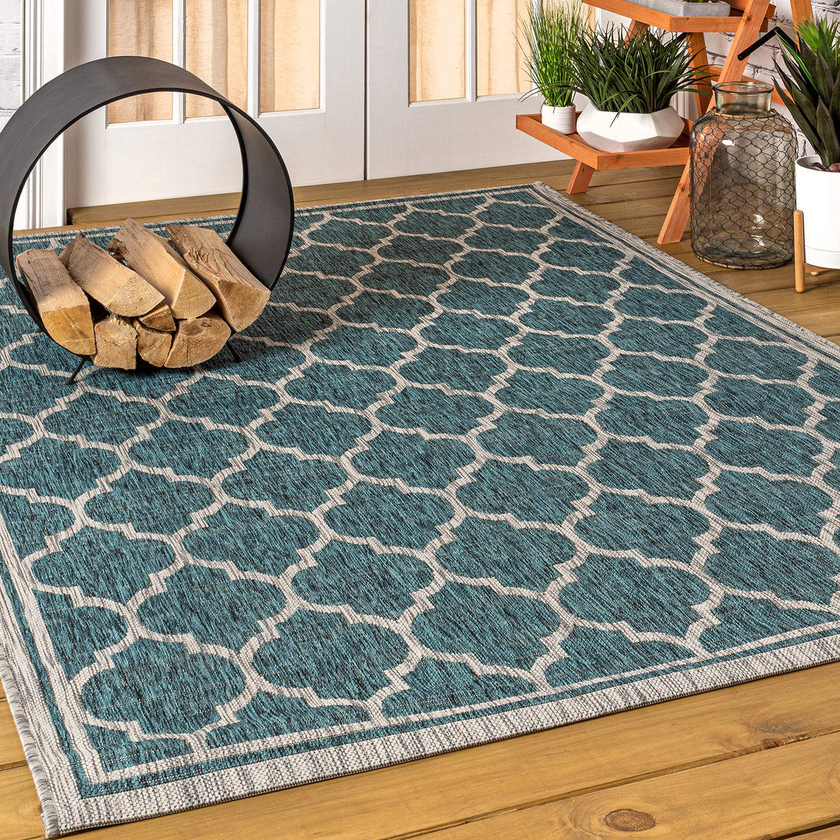 Jonathan Y Smb109E-14 Trebol Moroccan Trellis Textured Weave Teal/Gray 10 Ft. X 14 Ft. Indoor/Outdoor Area Rug, Pet Friendly, No