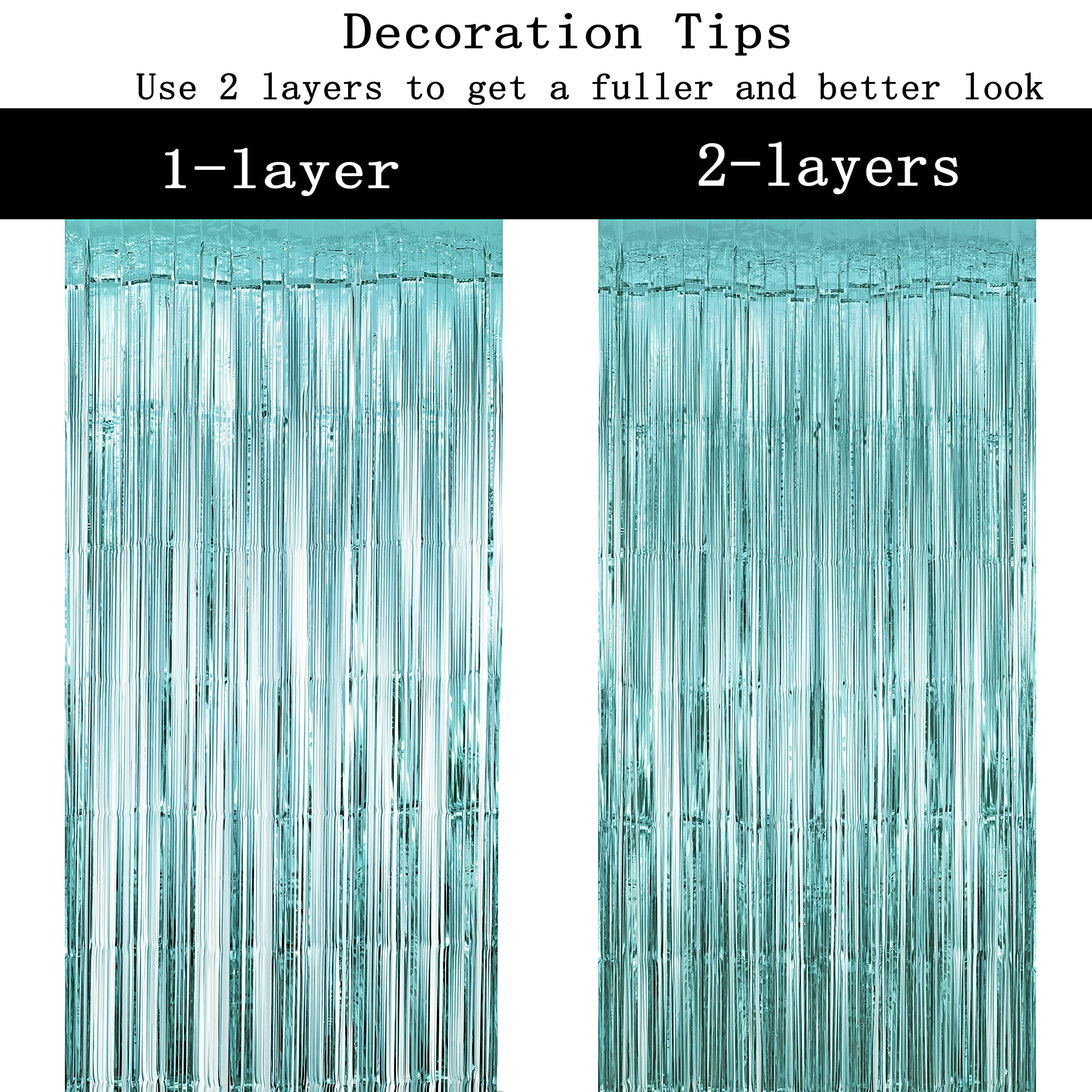 Blue Tinsel Foil Fringe Curtains Under The Sea Baby Shower Birthday Photo Backdrops Wedding Happy New Years Christmas Party Deco