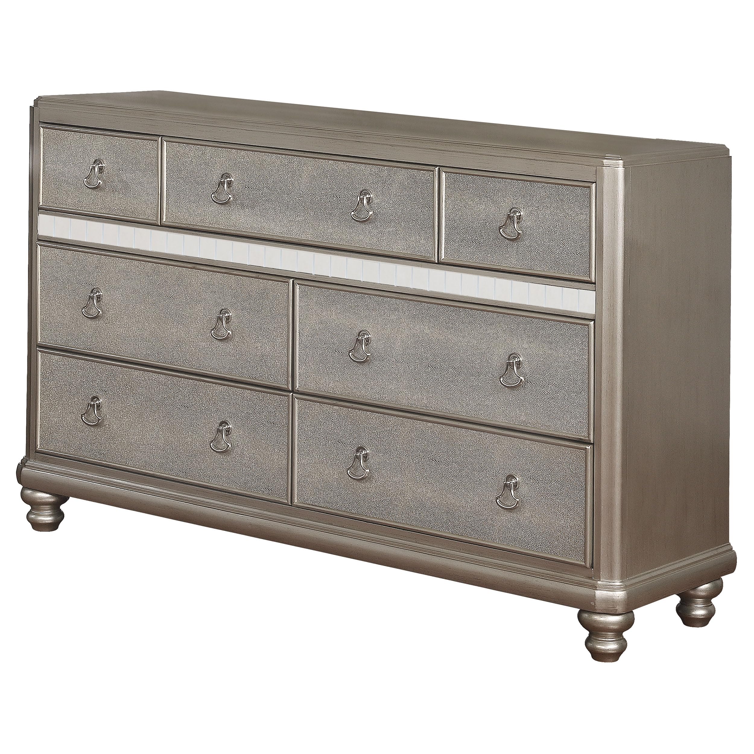 Coaster Furniture Bling Game 7-Drawer Dresser with Stacked Bun Feet Metallic Platinum 204183