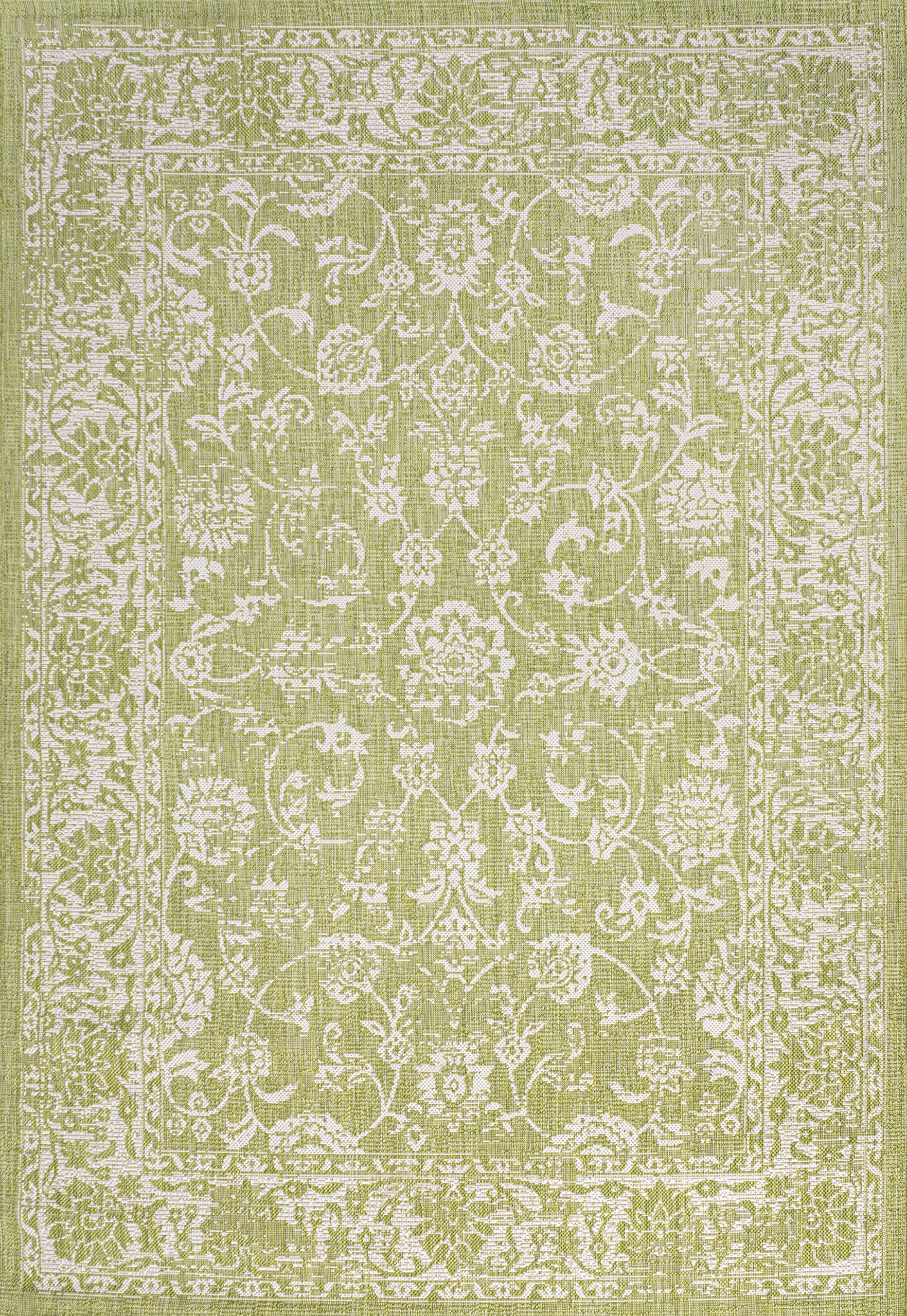 Jonathan Y Smb100D-5 Tela Bohemian Textured Weave Floral Indoor Outdoor Area-Rug, Coastal Traditional Transitional Easy-Cleaning,Bedroom,Kitchen,Backyard,Patio,Non Shedding 5 X 8, Green/Cream