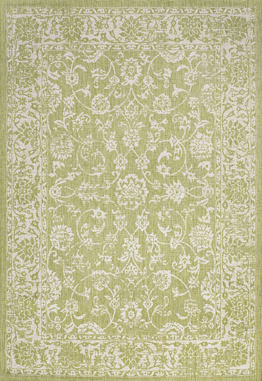 Jonathan Y Smb100D-3 Tela Bohemian Textured Weave Floral Indoor Outdoor Area Rug, Coastal, Traditional, Transitional Easy Cleaning,Bedroom,Kitchen,Backyard,Patio,Non Shedding, Green/Cream, 3 X 5