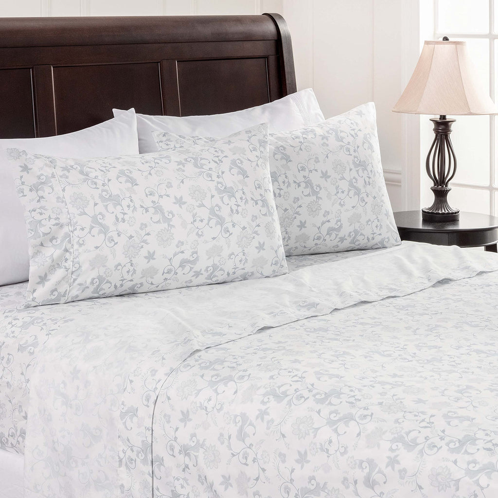 Chanasya Premium Floral Printed Elegant Patterned King Bed Sheet Set 4-Piece - 1 Flat Sheet 1 Fitted Sheet And 2 Pillowcases - U
