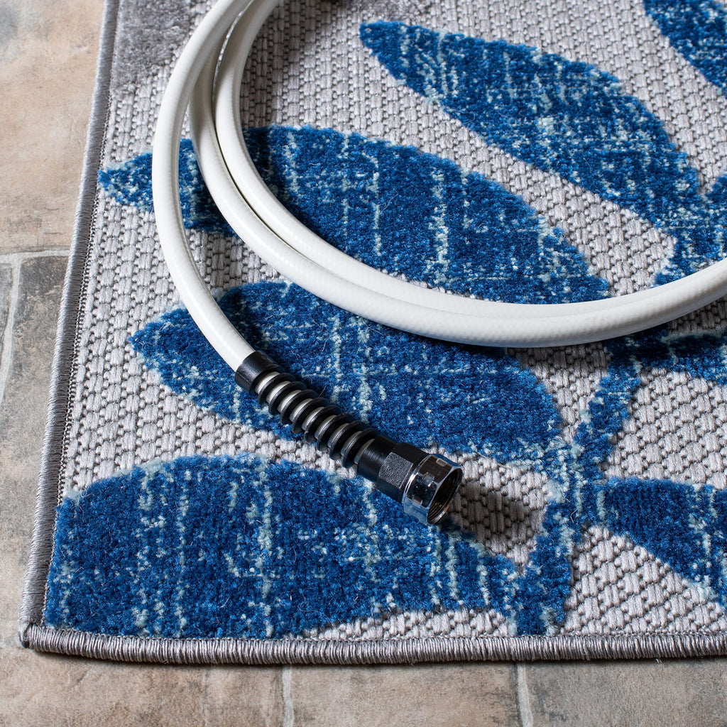 Safavieh Cabana Collection 3' X 5' Grey/Blue Cbn814F Botanical Indoor/ Outdoor Non-Shedding Easy Cleaning Patio Backyard Porch Deck Mudroom Area Rug
