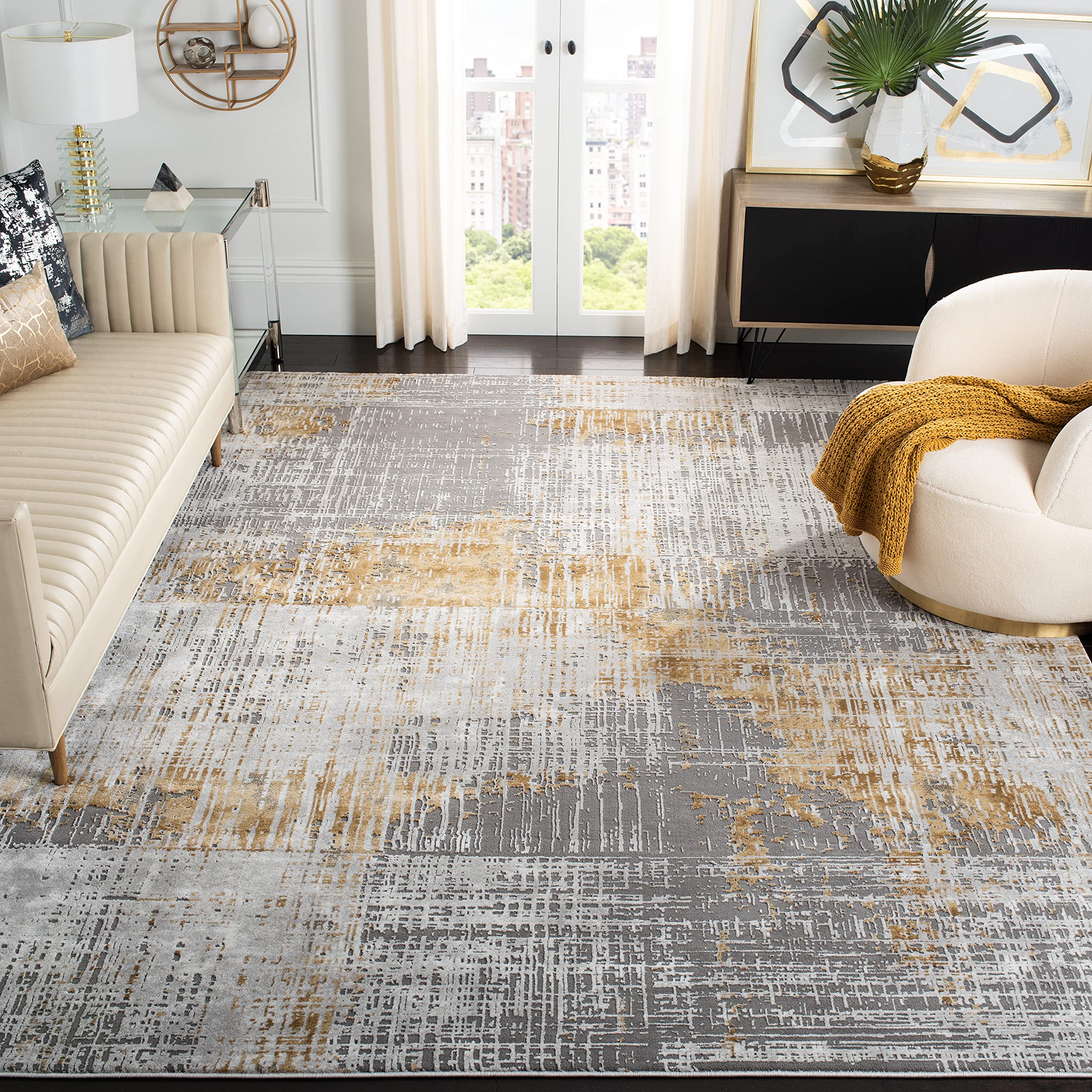 SAFAVIEH Craft Collection Area Rug - 9 x 12, Grey & Beige, Modern Abstract Design, Non-Shedding & Easy Care, Ideal for High Tr