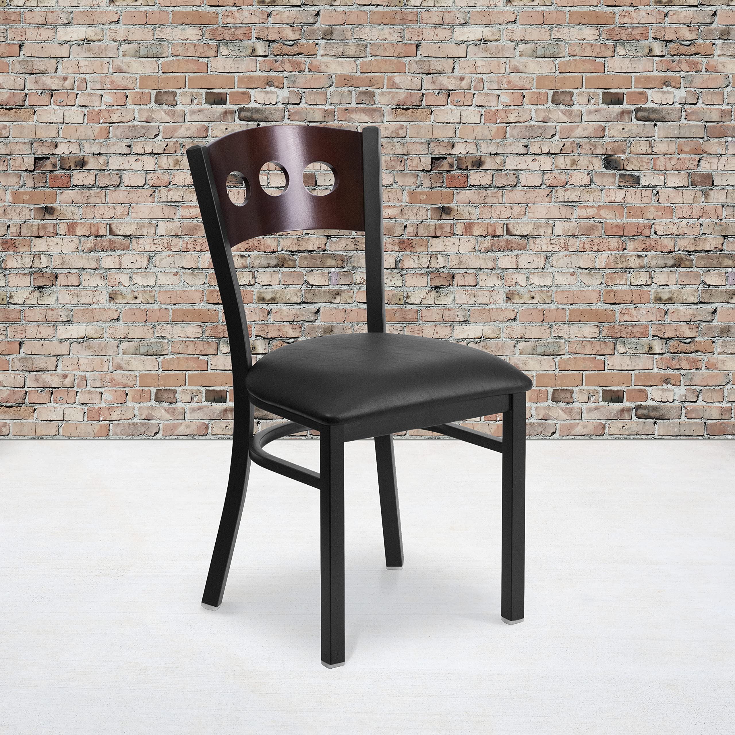 Flash Furniture Hercules Series Black 3 Circle Back Metal Restaurant Chair - Walnut Wood Back, Black Vinyl Seat