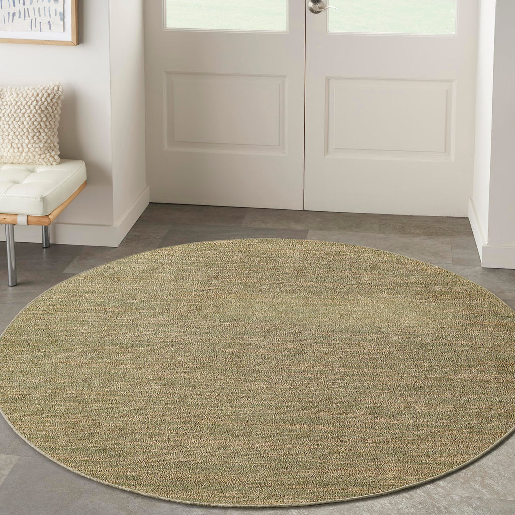 Nourison Essentials Indoor/Outdoor Green Gold 6' X Round Area Rug, Easy Cleaning, Non Shedding, Bed Room, Living Room, Dining Room, Backyard, Deck, Patio (6 Round)