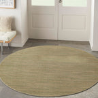 Nourison Essentials Indoor/Outdoor Green Gold 6' X Round Area Rug, Easy Cleaning, Non Shedding, Bed Room, Living Room, Dining Room, Backyard, Deck, Patio (6 Round)