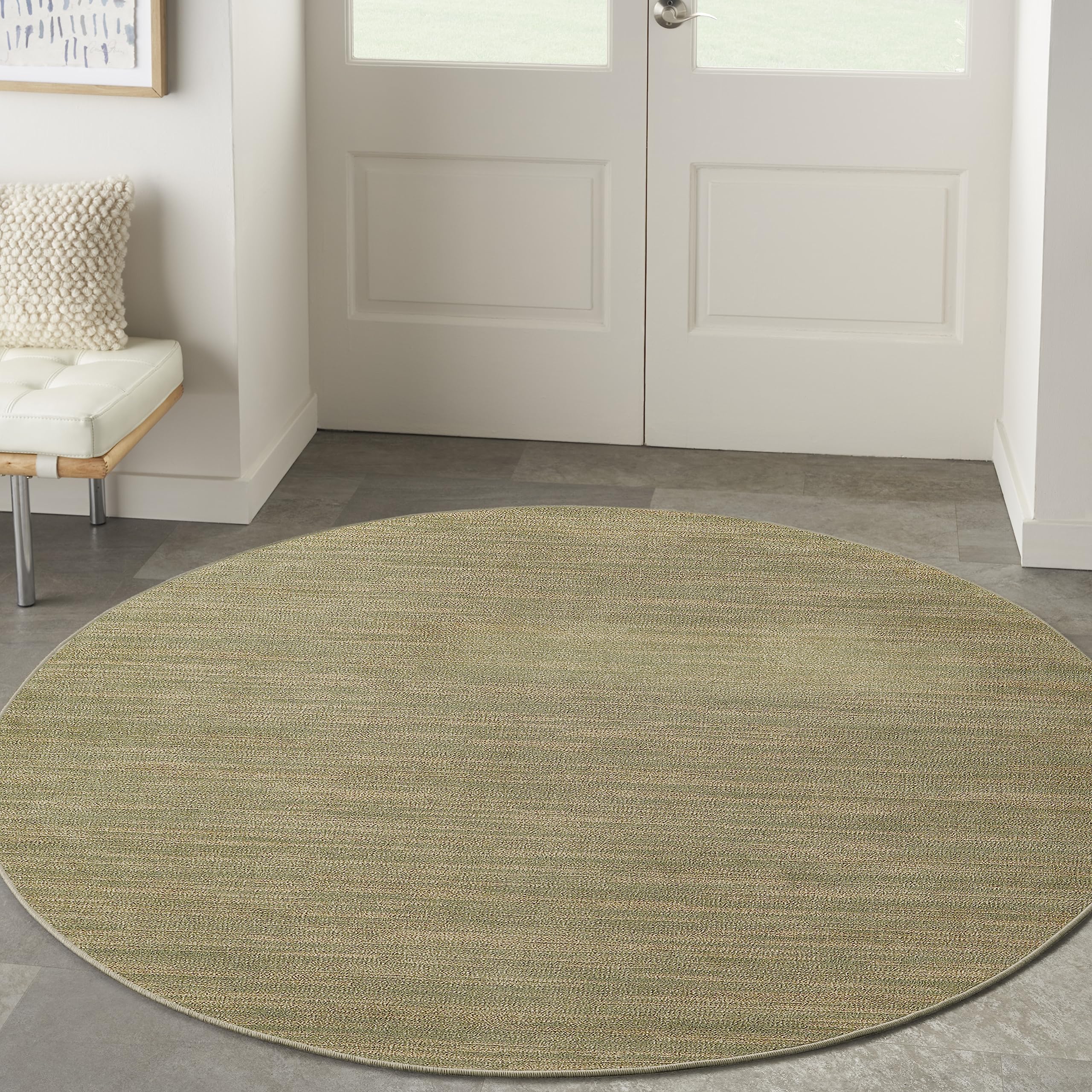 Nourison Essentials Indoor/Outdoor Green Gold 6' X Round Area Rug, Easy Cleaning, Non Shedding, Bed Room, Living Room, Dining Room, Backyard, Deck, Patio (6 Round)