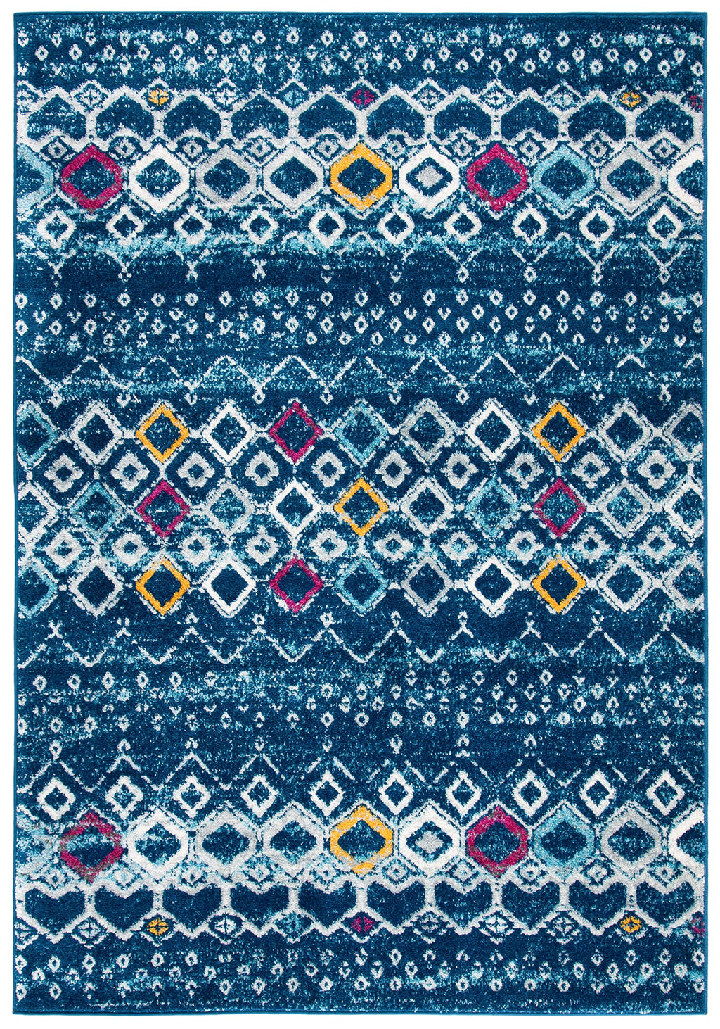 Safavieh Amsterdam Collection Accent Rug - 3' X 5', Navy & Turquoise, Moroccan Boho Design, Non-Shedding & Easy Care, Ideal For