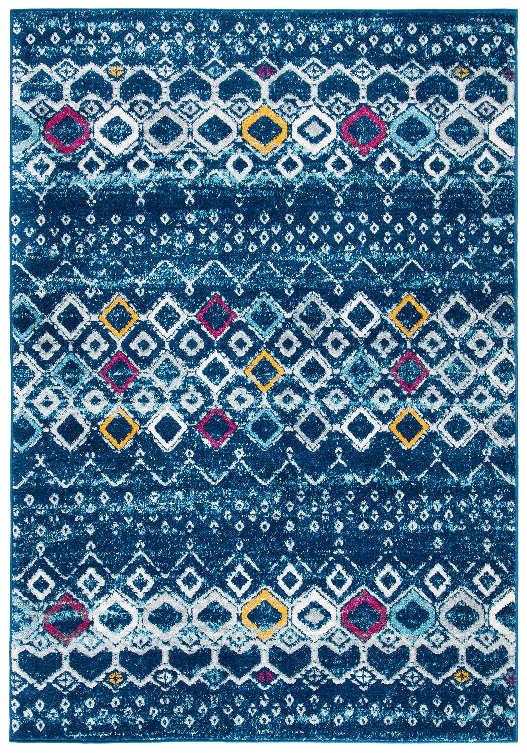 Safavieh Amsterdam Collection Accent Rug - 3' X 5', Navy & Turquoise, Moroccan Boho Design, Non-Shedding & Easy Care, Ideal For