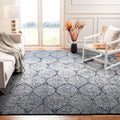 SAFAVIEH Madison Collection Area Rug - 8 x 10, Navy & Silver, Glam Ogee Trellis Distressed Design, Non-Shedding & Easy Care, I