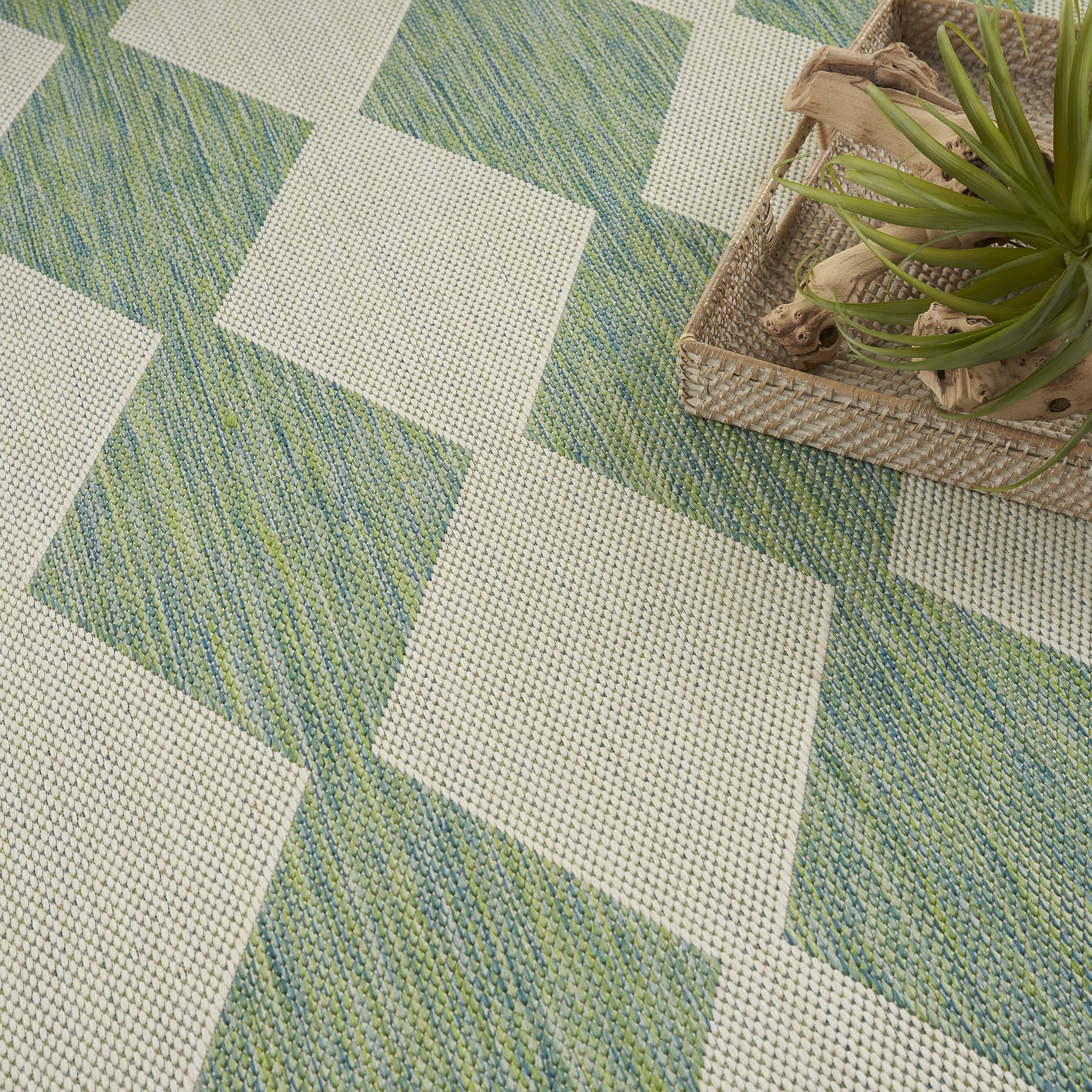 Nourison Positano Indoor/Outdoor Blue Green 4' X 6' Area Rug, Easy Cleaning, Non Shedding, Bed Room, Living Room, Dining Room, Backyard, Deck, Patio (4X6)
