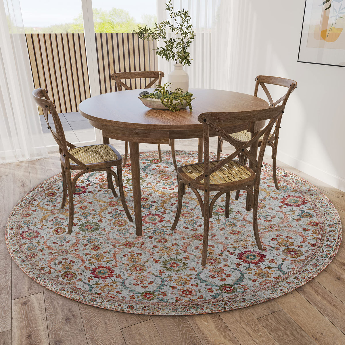 Dalyn Rugs Jericho Jc1 Ivory 4' X 4' Rectangle Soft Round Rug, Easy Clean, Non Shedding, Bedroom, Entry, Living Room, Dining Room, Kitchen Rug
