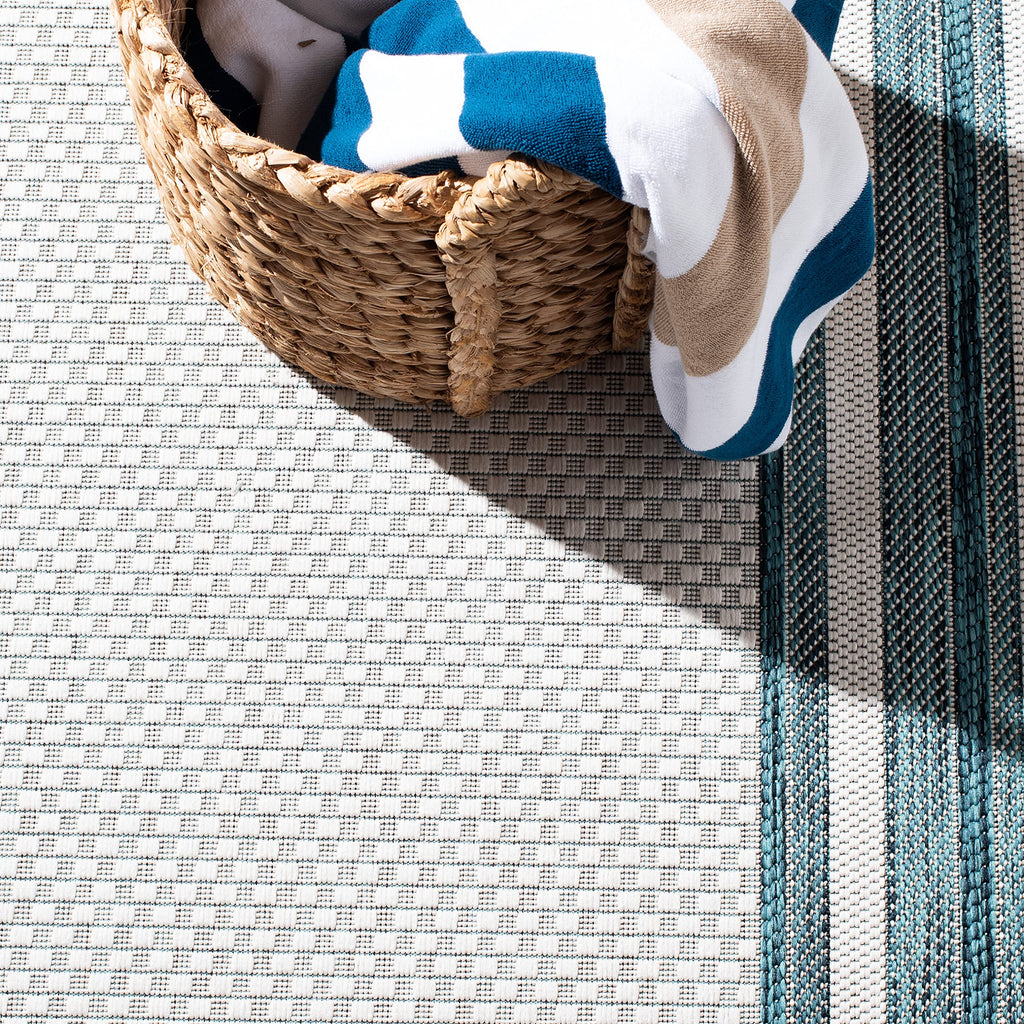 Safavieh Courtyard Collection 2'7' X 5' Ivory / Teal Cy8475 Indoor/ Outdoor Patio Backyard Mudroom Area Rug