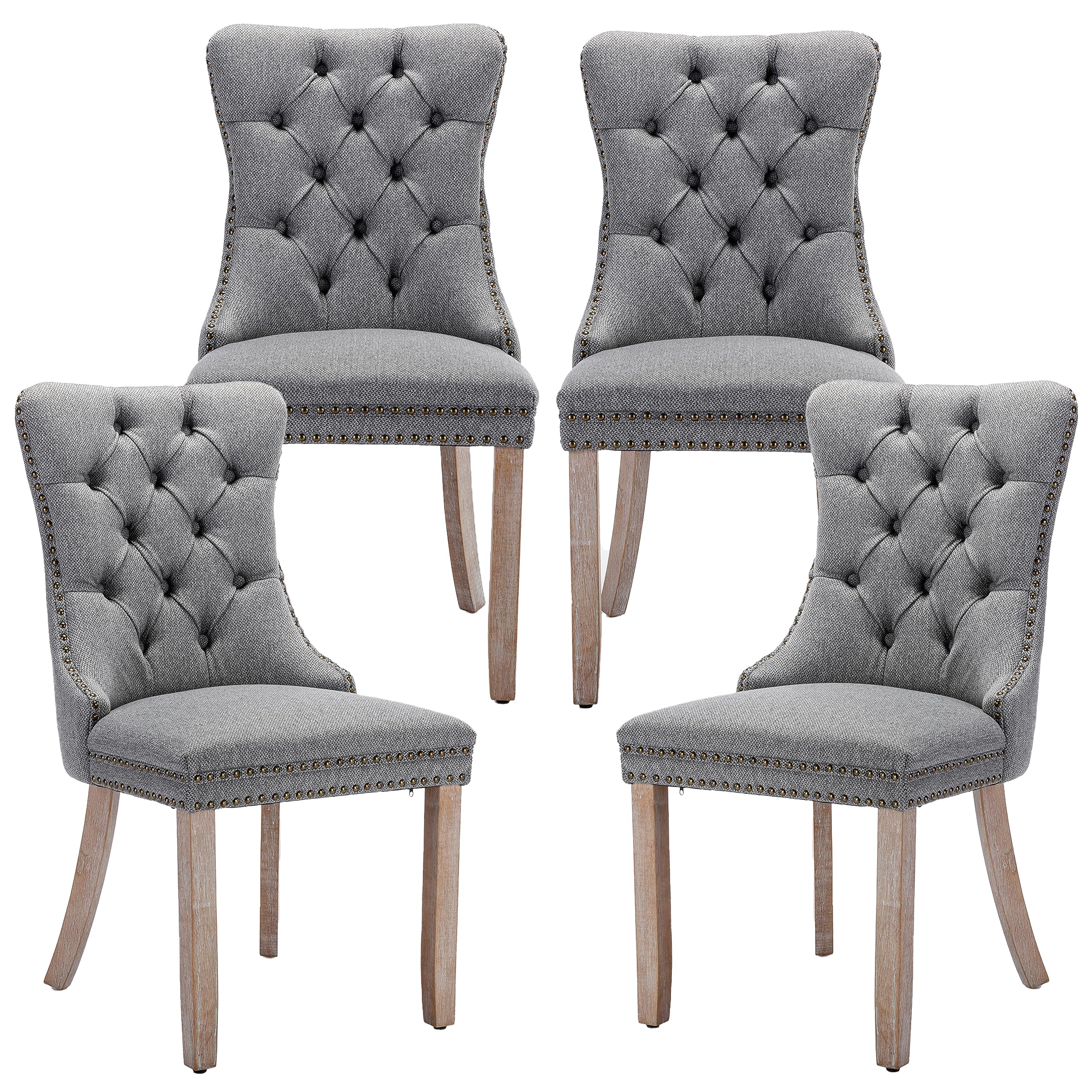 Lktart Upholstered Dining Chairs Set Of 4 With Button Tufted, Linen Chair With Solid Wood Legs For Dining Room, Living Room, Bed