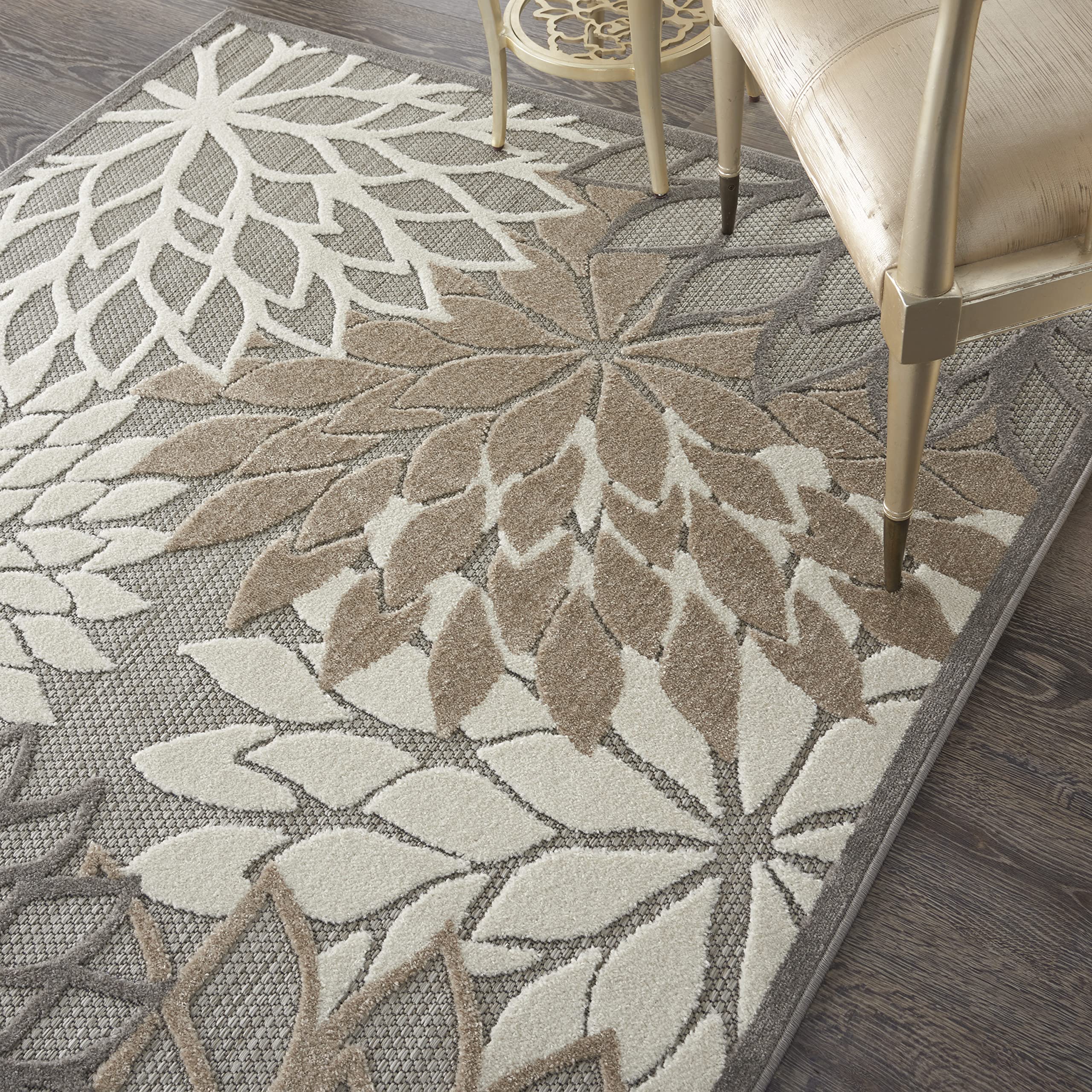 Nourison Aloha Indoor/Outdoor Area Rug 3' 6' X 5' 6', Natural, Rectangular Tropical Botanical Easy-Cleaning Non Shedding Bed Room Living Room Dining Room Deck Backyard Patio