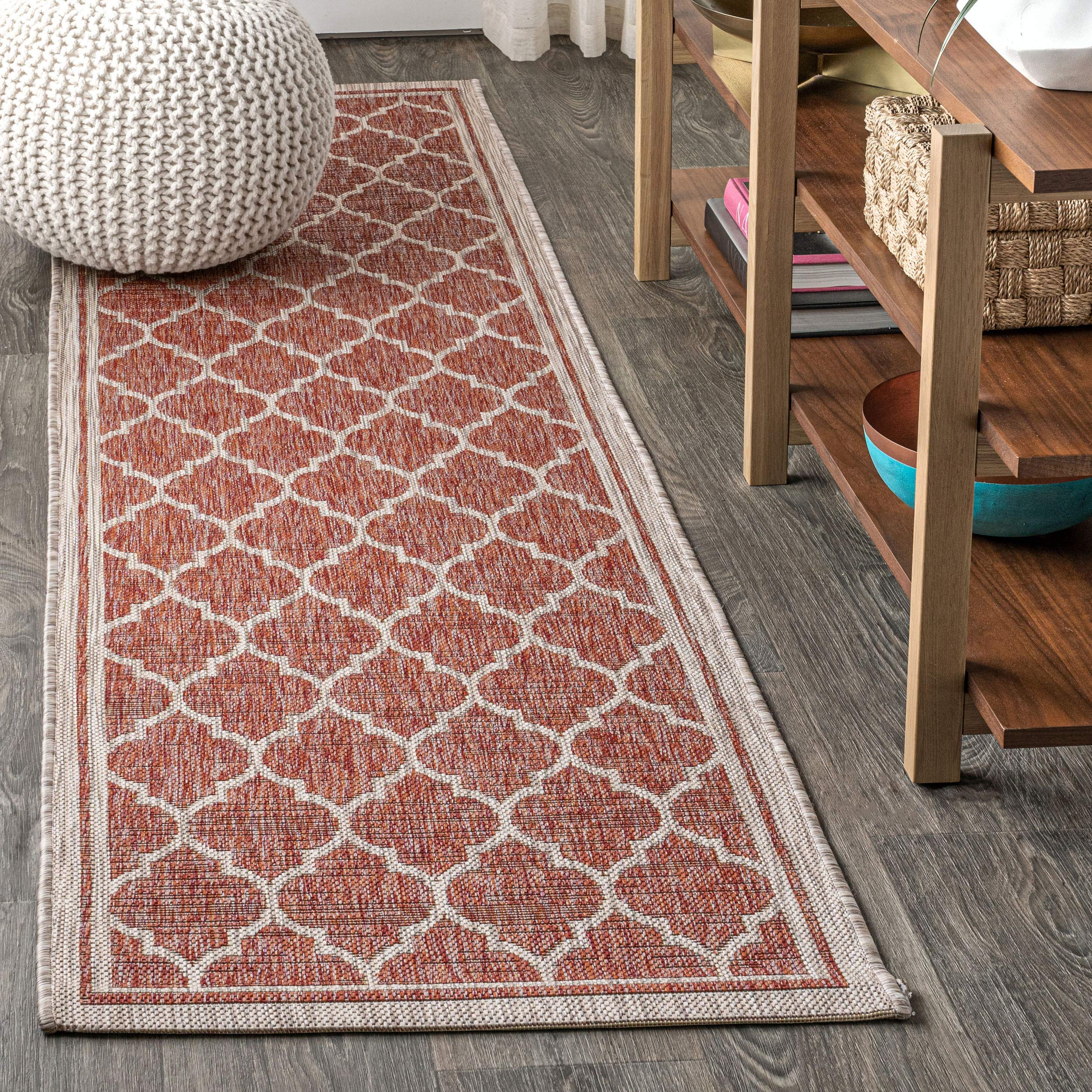 Jonathan Y Smb109C-28 Trebol Moroccan Trellis Textured Weave Indoor Outdoor-Rug Modern Bohemian Livingroom Backyard,2 X 8,Red/Be