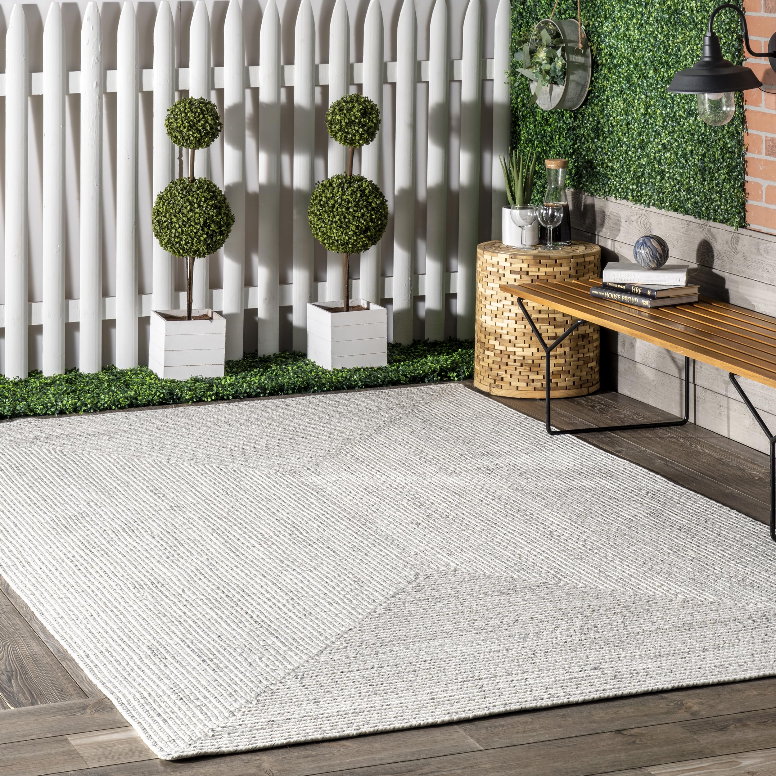 nuLOOM 6 Square Solid Hand Braided Indoor/Outdoor Area Rug, Pet-Friendly, High Traffic, Weather Resistant, for Patio, Balcony, 