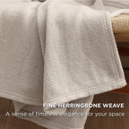 Bedsure 100% Cotton Blanket Queen Size For Bed - Breathable And Lightweight, Soft Cozy Textured Herringbone Woven Blanket For Summer Spring, Linen Beige, 90X90 Inches