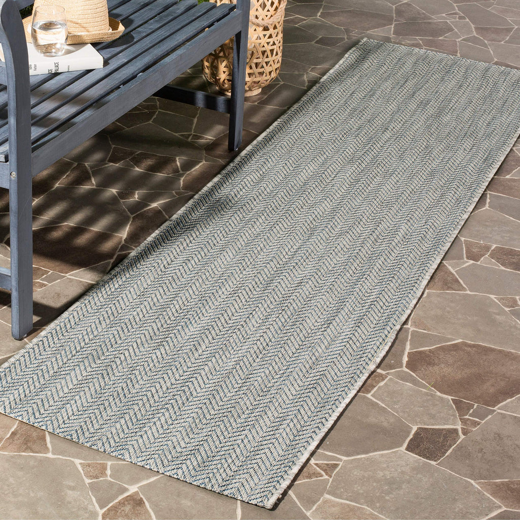 SAFAVIEH Courtyard Collection 2'3' x 10' Grey/Navy CY8022 Indoor/ Outdoor Patio Backyard Mudroom Runner Rug