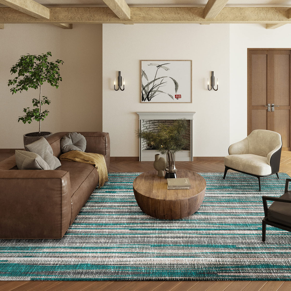 Addison Rugs Waverly 8' X 10' Awa31 Peacock Indoor Outdoor Area Rug, Stain Resistant, Machine Washable, Non Shedding, Bedroom, Living Room, Dining Room, Kitchen Rug