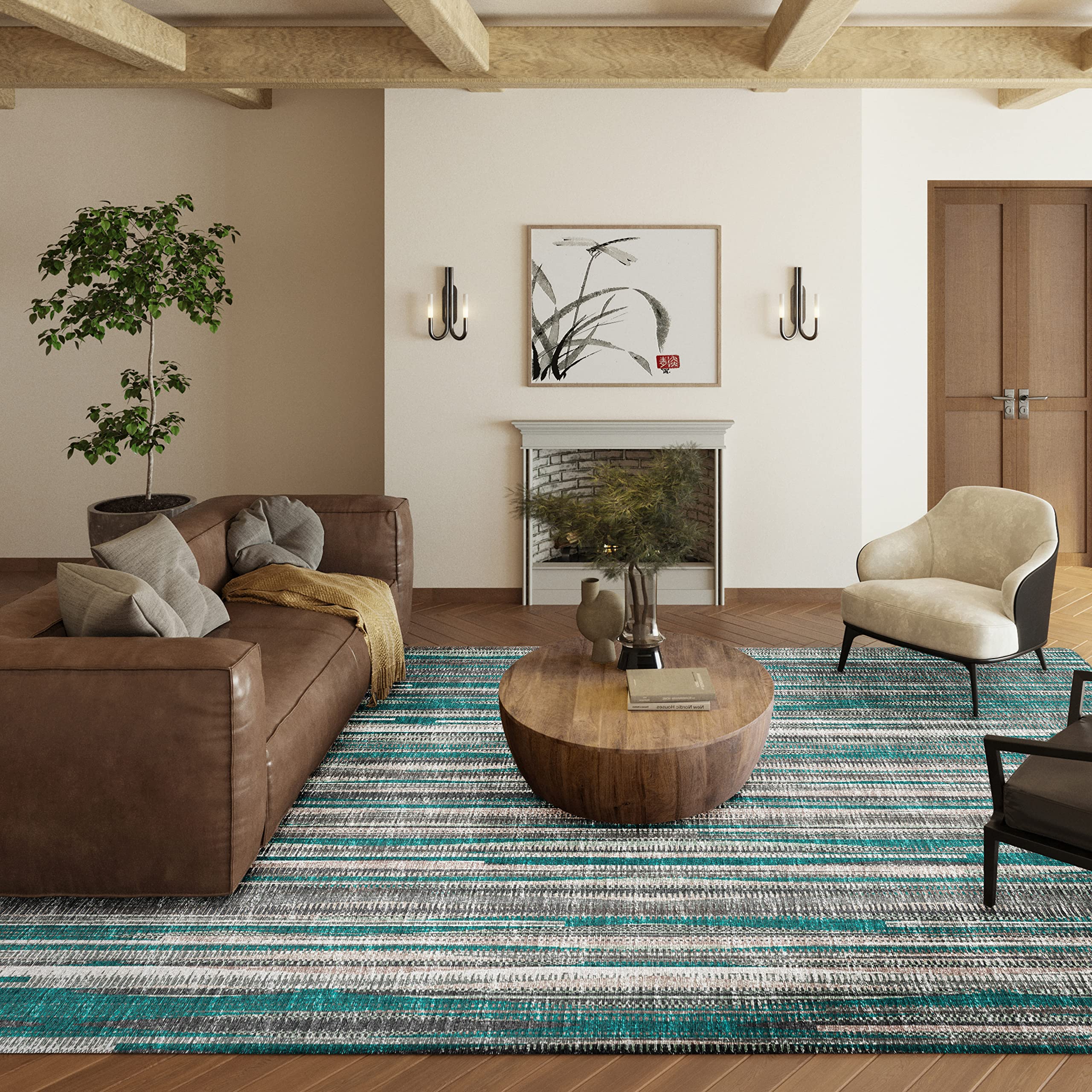 Addison Rugs Waverly 8' X 10' Awa31 Peacock Indoor Outdoor Area Rug, Stain Resistant, Machine Washable, Non Shedding, Bedroom, Living Room, Dining Room, Kitchen Rug