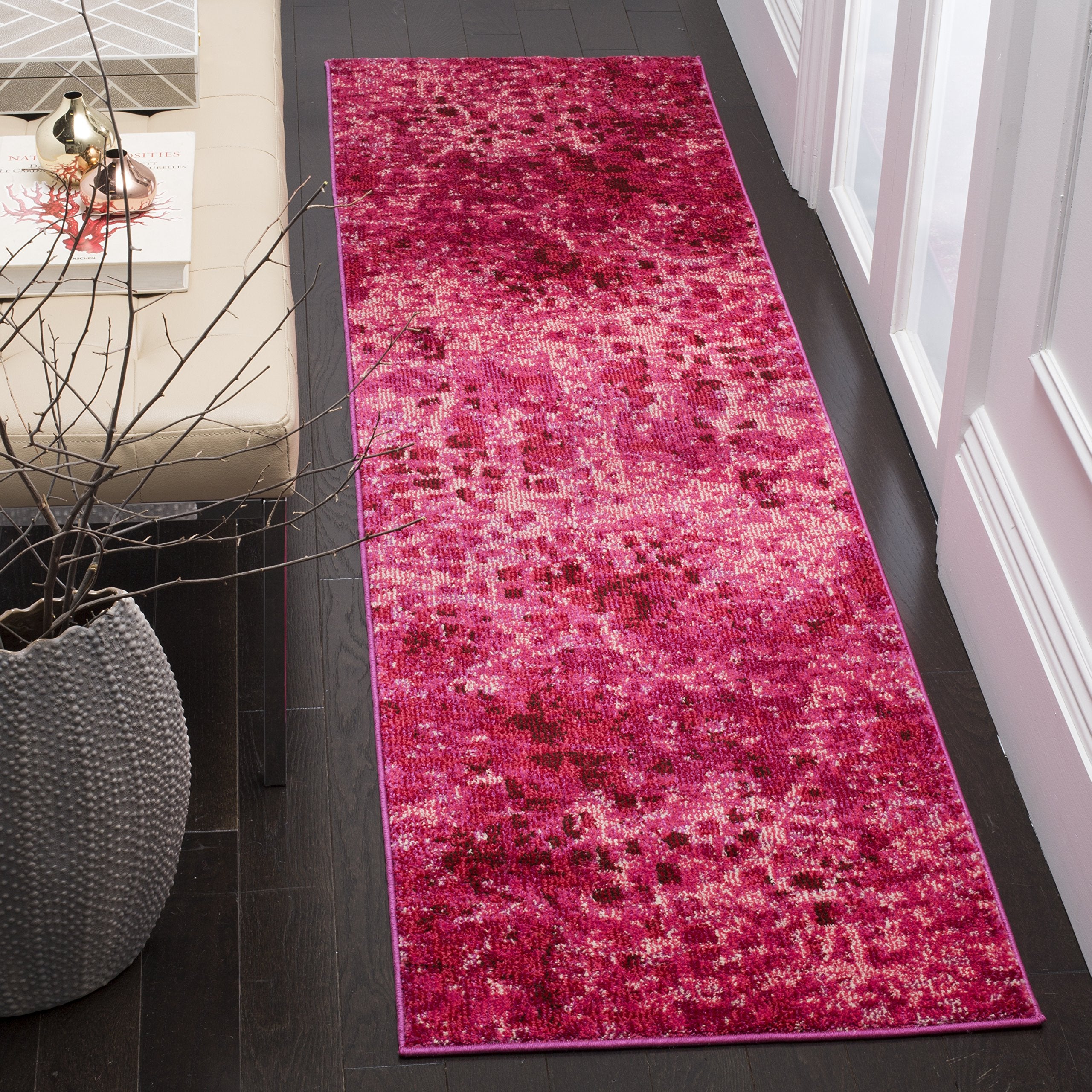 SAFAVIEH Monaco Collection Runner Rug - 22 x 12, Fuchsia, Boho Chic Abstract Watercolor Design, Non-Shedding & Easy Care, Idea
