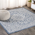 Jonathan Y Smb101B-8Sq Sinjuri Medallion Textured Weave Navy/Gray 8' Square Indoor/Outdoor Area Rug, Pet Friendly, Non-Shedding,