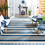 Safavieh Courtyard Collection 8' X 10' Navy/Beige Cy6062 Stripe Indoor/ Outside Waterproof Easy Cleansingpatio Backyard Mudroom